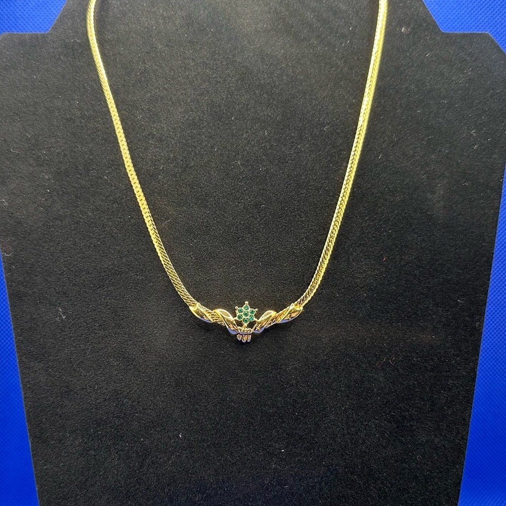 Nina Ricci gold and green emerald crystal necklace